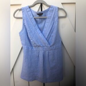 Lands' End Women's Blue Sleeveless Linen Crossover V-Neck Top